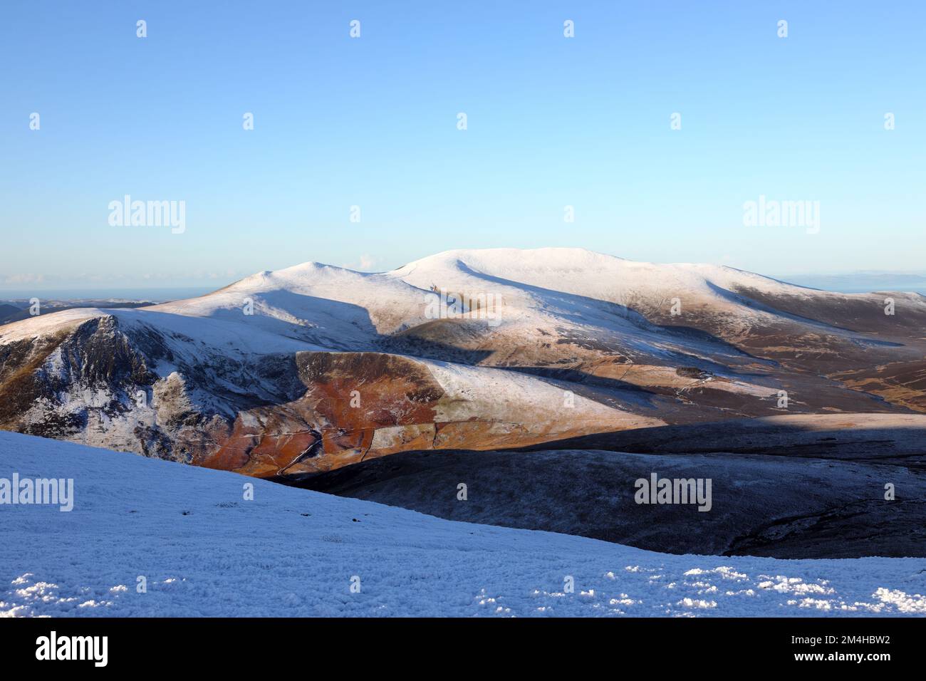 Lonscale Fell, Little Man and Skiddaw viewed from Atkinson Pike in Winter, Lake District, Cumbria, UK Stock Photo