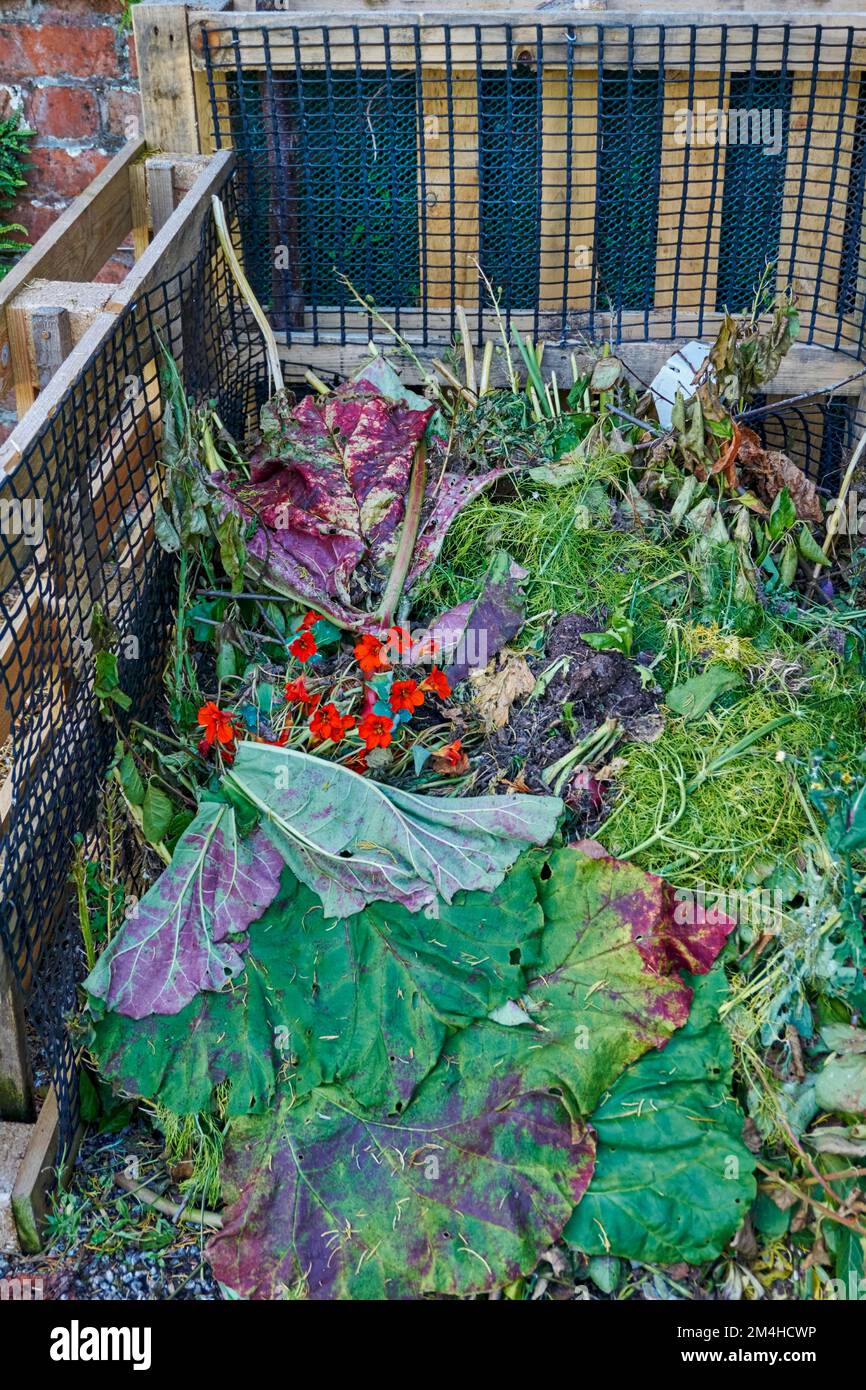 Garden compost bin made from wooden pallets. Stock Photo