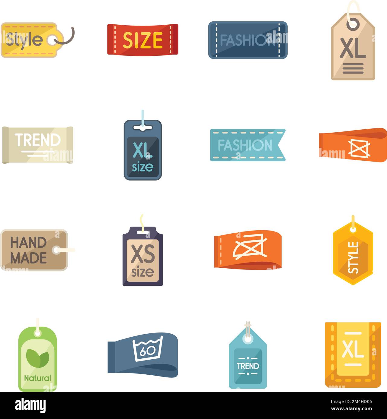 Cloth label icons set flat vector. Fabric tag. Fashion stitch isolated Stock Vector
