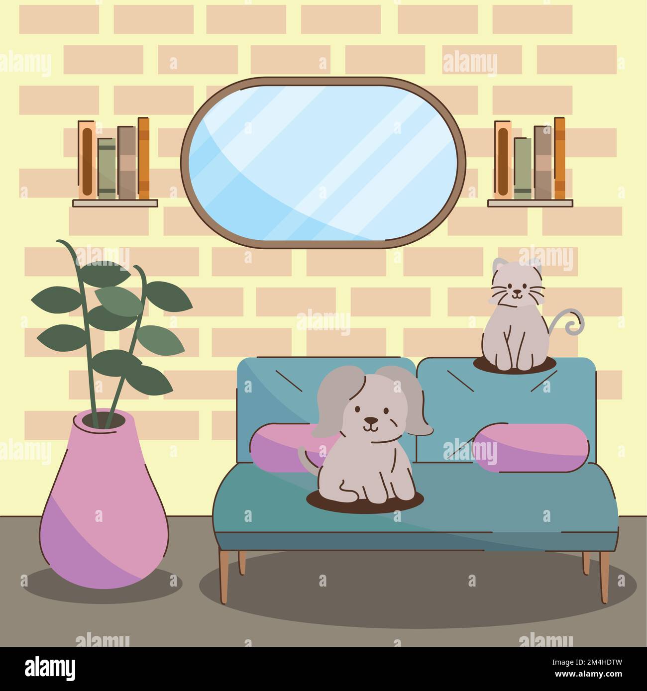 cute pets in the living room Stock Vector Image & Art - Alamy