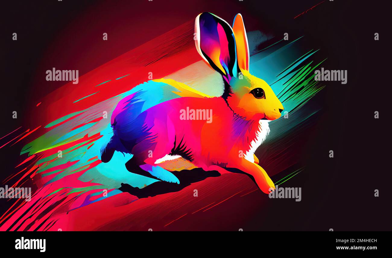 2023 is year of the rabbit. Colorful easter bunny illustration. Stock Photo