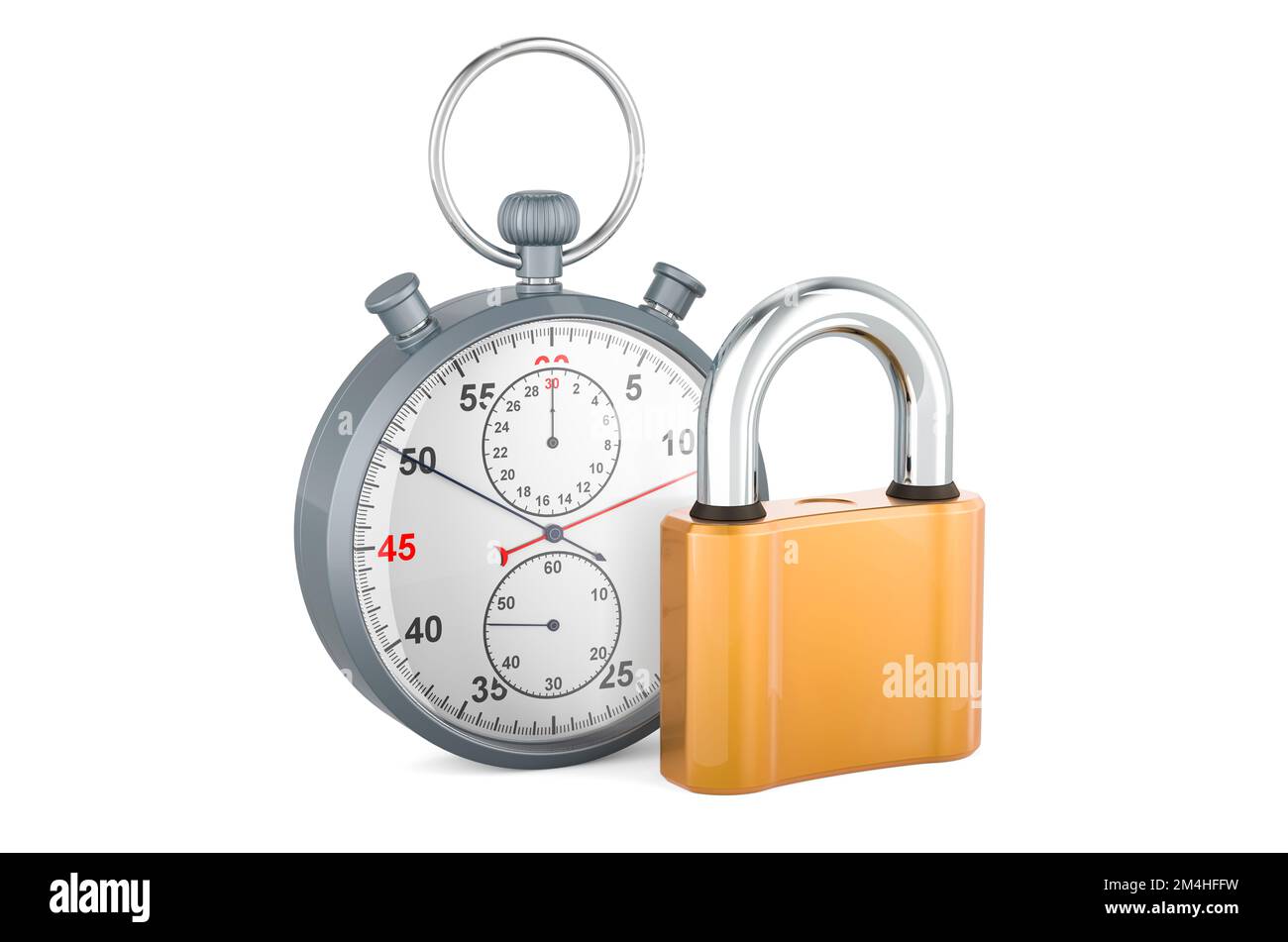 Stopwatch with padlock, 3D rendering isolated on white background Stock ...