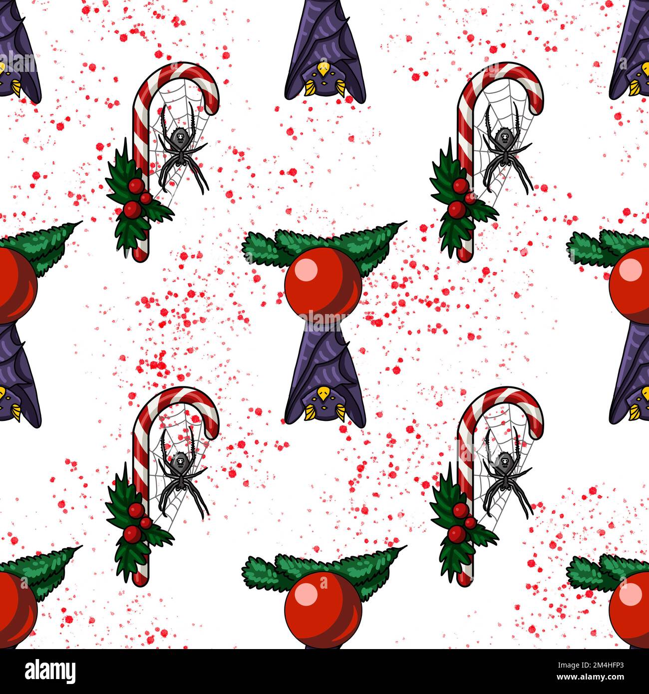 Creepmas digital paper. It's a terrible Christmas seamless pattern. Gothic.  Stock Photo