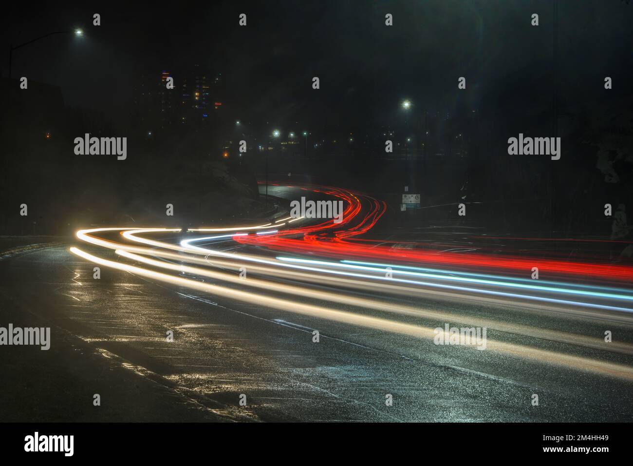 Nighttime traffic, Paris Street, Greater Sudbury, Ontario, Canada Stock Photo