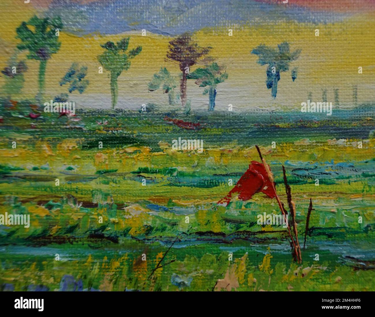 oil painting Pathway with trees and flowers Stock Photo - Alamy