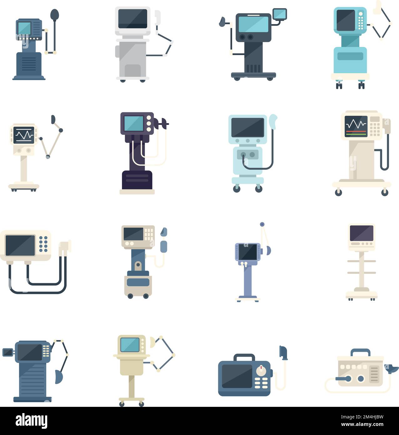 Ventilator Medical Machine icons set flat vector. Air ventilator. Breathing computer isolated