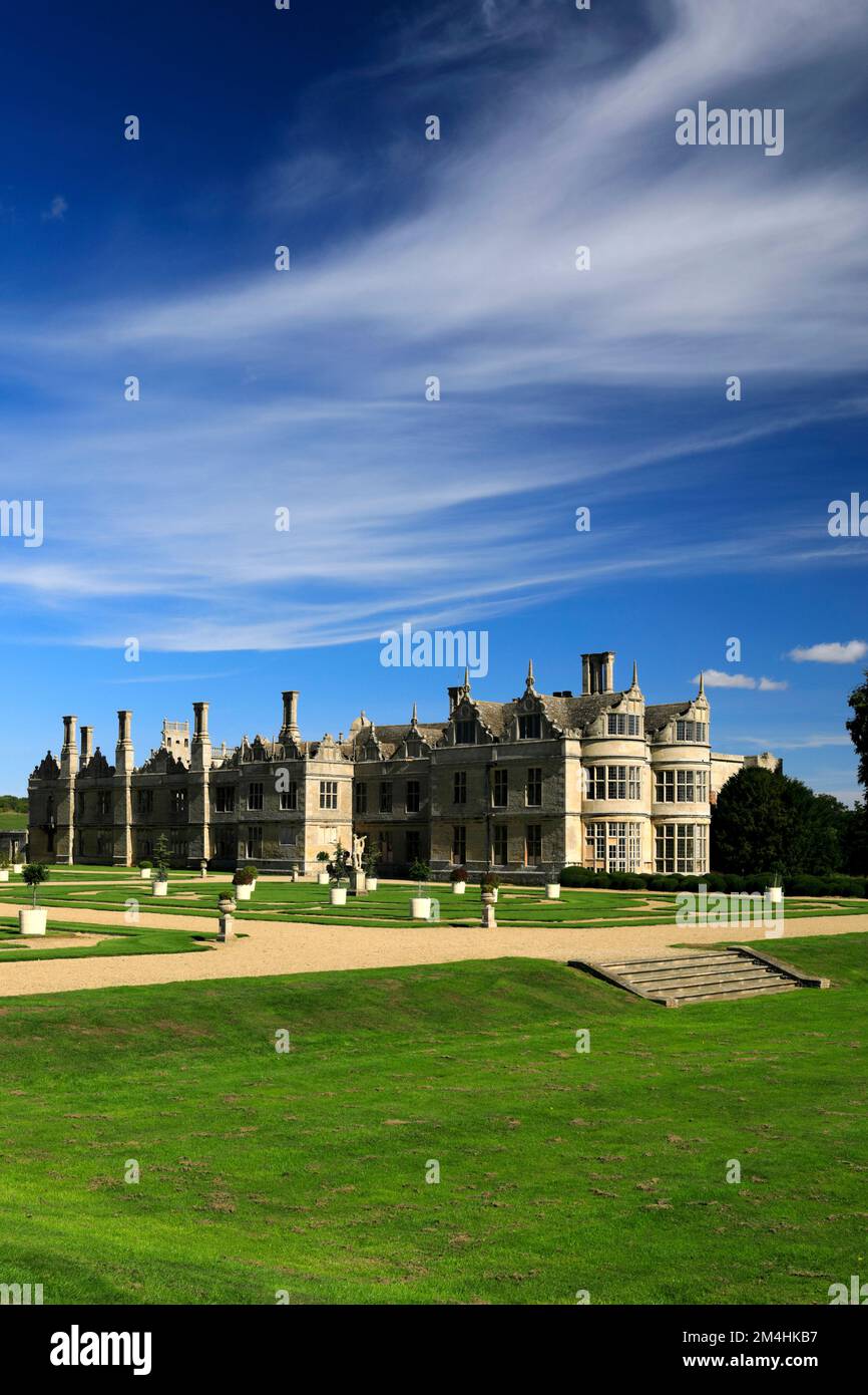 Summer view of Kirby Hall, an Elizabethan country house, near Gretton, Northamptonshire, England Stock Photo