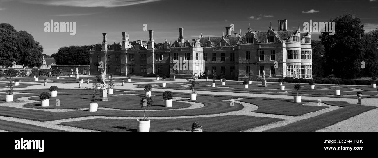 Summer view of Kirby Hall, an Elizabethan country house, near Gretton