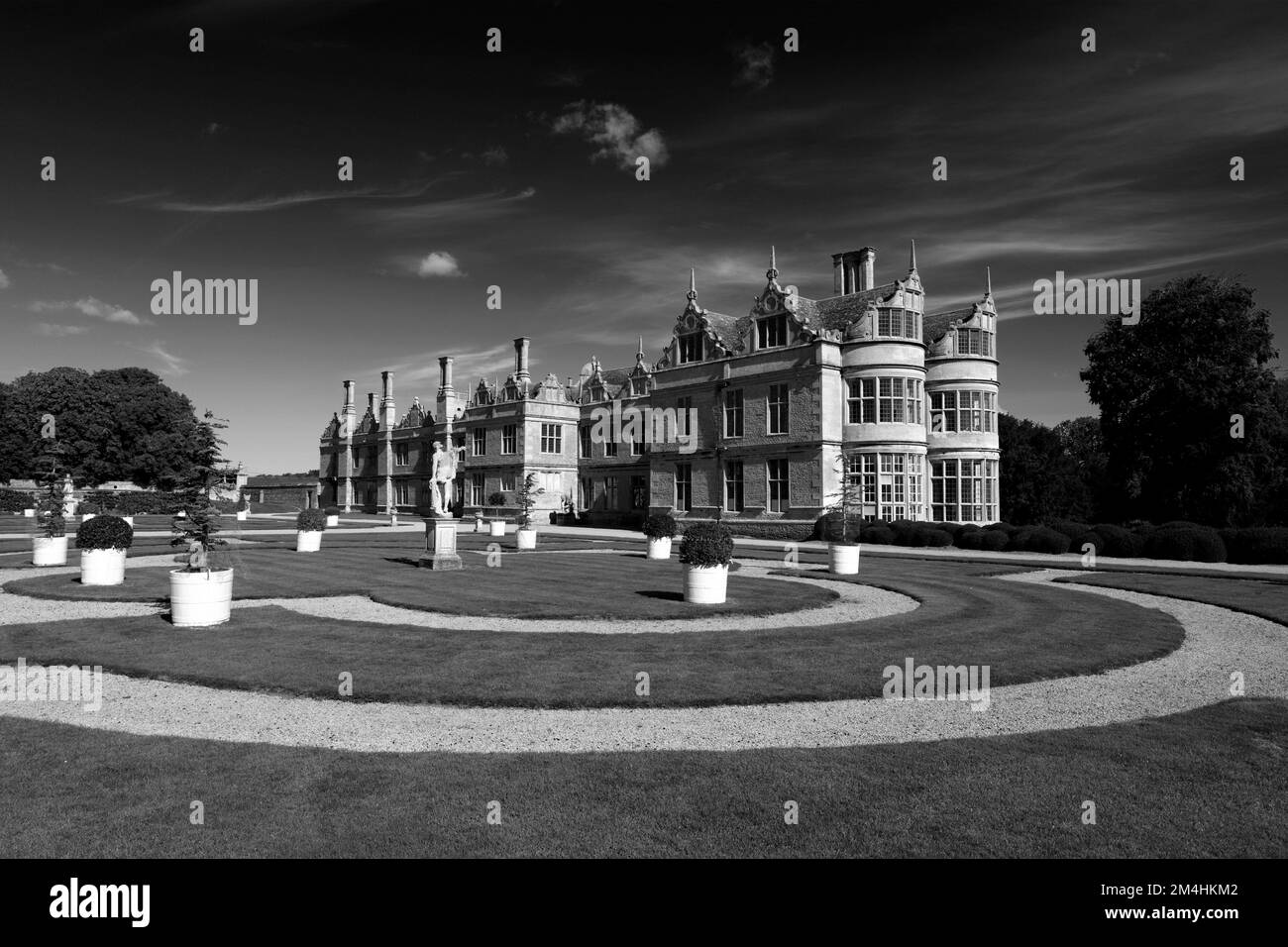Summer view of Kirby Hall, an Elizabethan country house, near Gretton