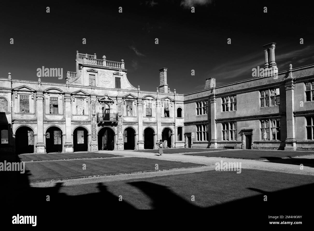 Summer view of Kirby Hall, an Elizabethan country house, near Gretton