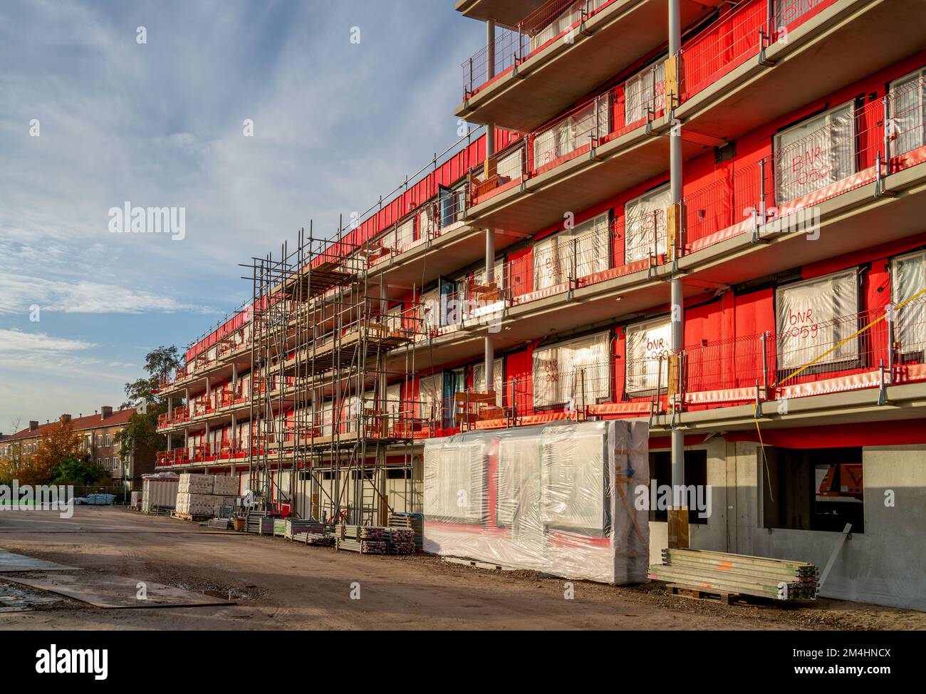 Construction of a prefab apartment building in the Netherlands Stock
