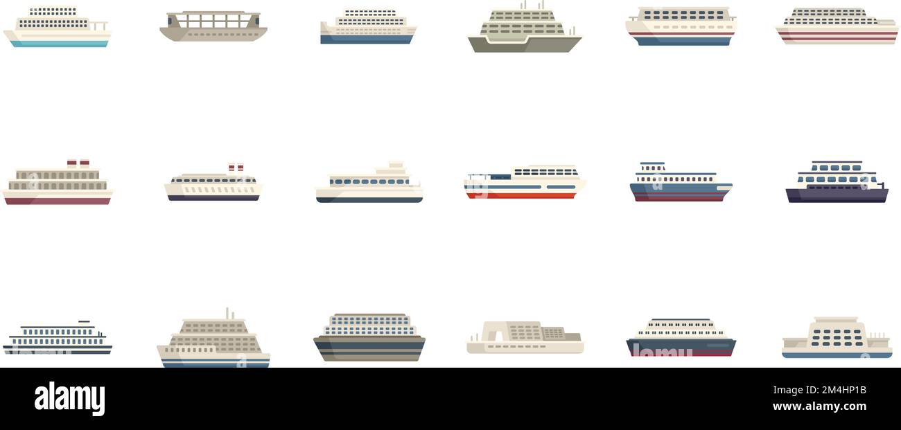 Ferry icons set flat vector. Boat delivery. Public cargo isolated Stock ...