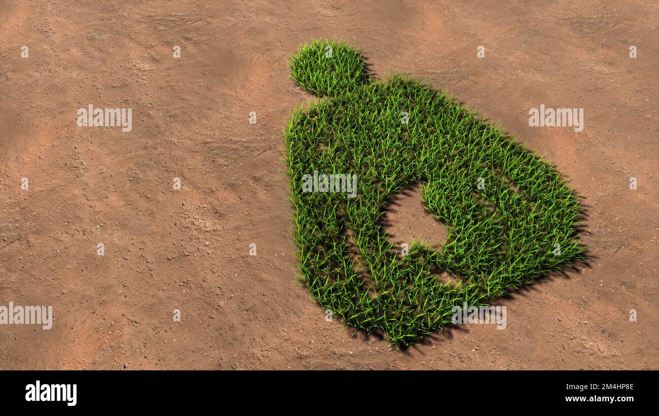 Concept conceptual green summer lawn grass symbol shape on brown soil, earth background, pregnant woman sign. 3d illustration metaphor for motherhood Stock Photo