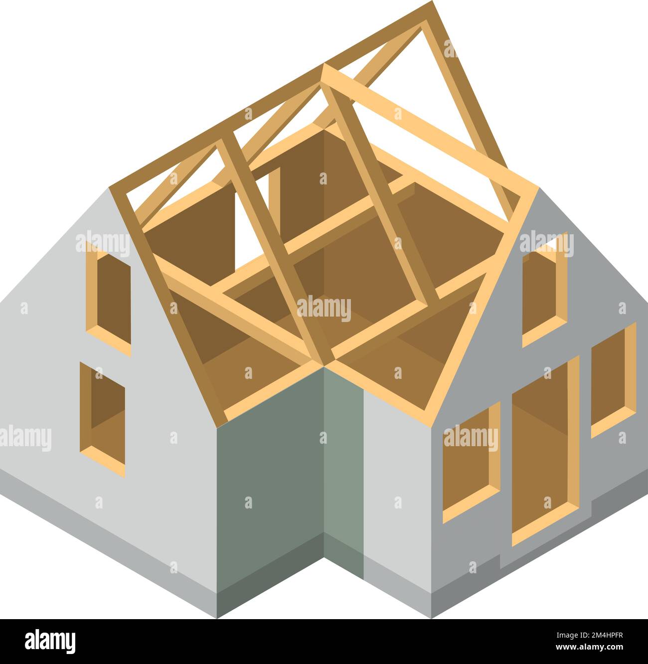 House building proccess. Isometric construction site icon Stock Vector
