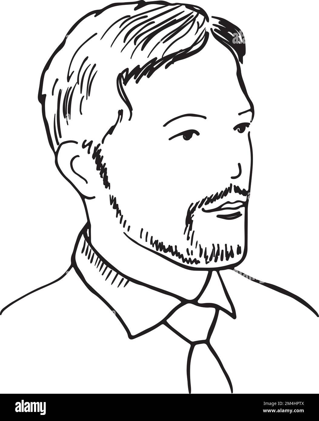 Bearded man sketch. Male portrait ink drawing Stock Vector