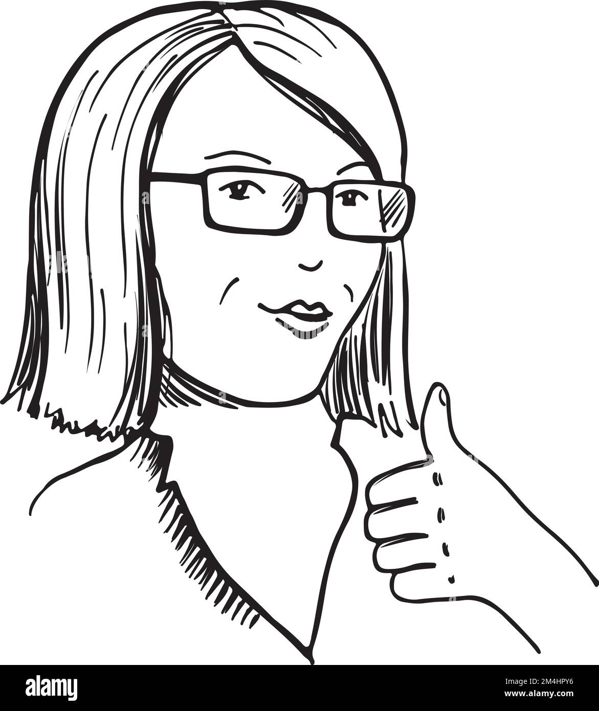 Woman Thumbs Up Drawing Female Portrait Sketch Stock Vector Image woman-thumbs-up-drawing-female-portrait-sketch-stock-vector-image