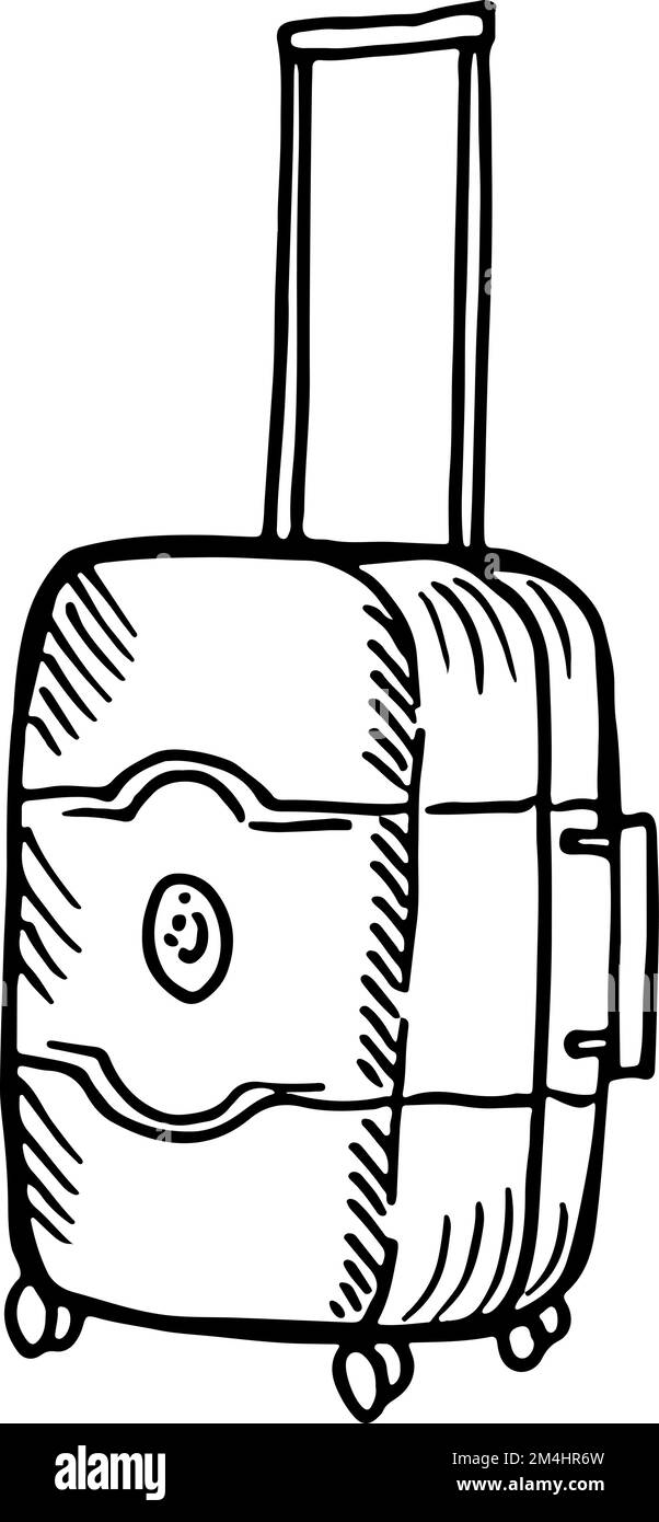 Suitcase drawing. Travel bag doodle. Vacation symbol Stock Vector