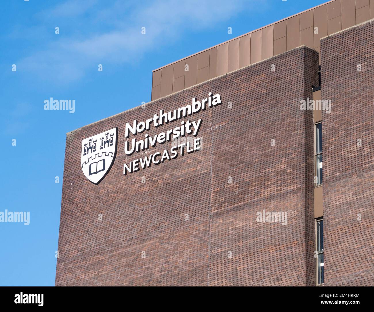 Northumbria University sign or logo, Newcastle upon Tyne, north east England UK. Stock Photo