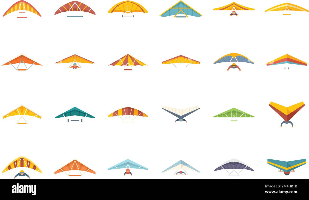 Hang glider icons set flat vector. Sport activity. Adrenaline glider ...