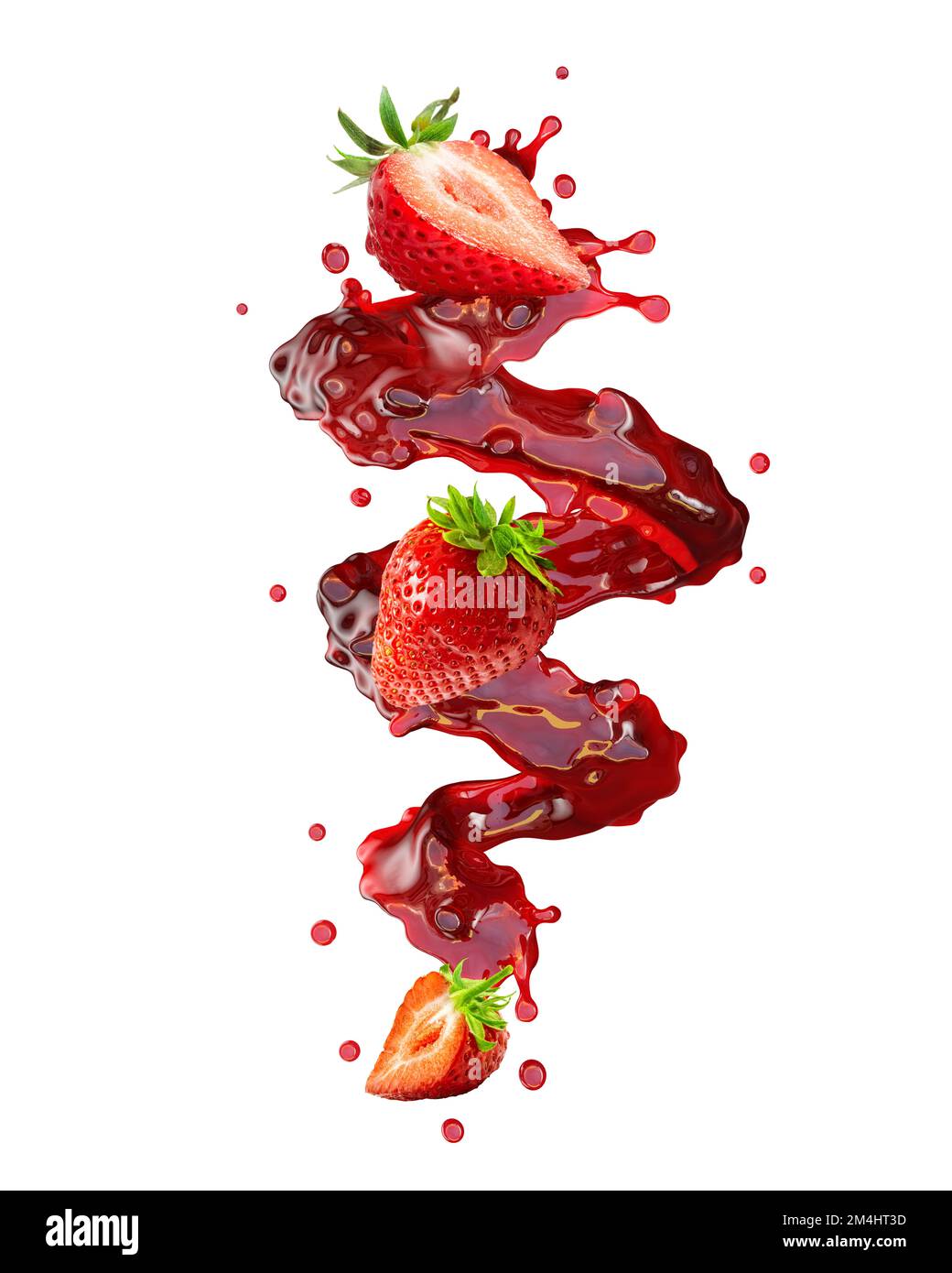 Sweet fresh strawberries juice splash swirl with strawberries. Red