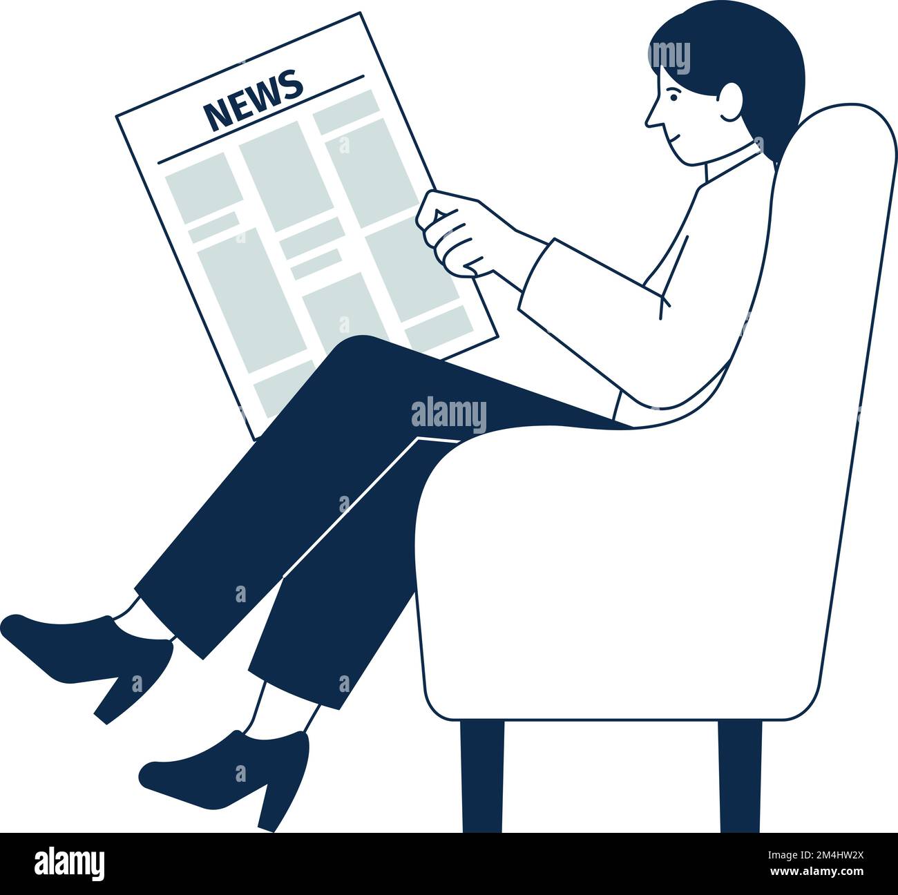 Woman reading news. Person sit on armchair with newspaper Stock Vector