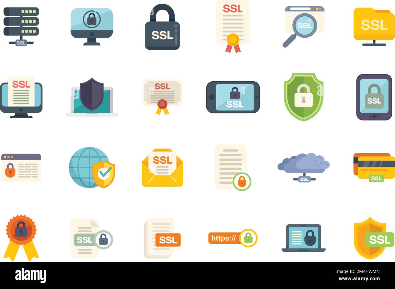 SSL certificate icons set flat vector. Ssl security. Scan virus isolated Stock Vector