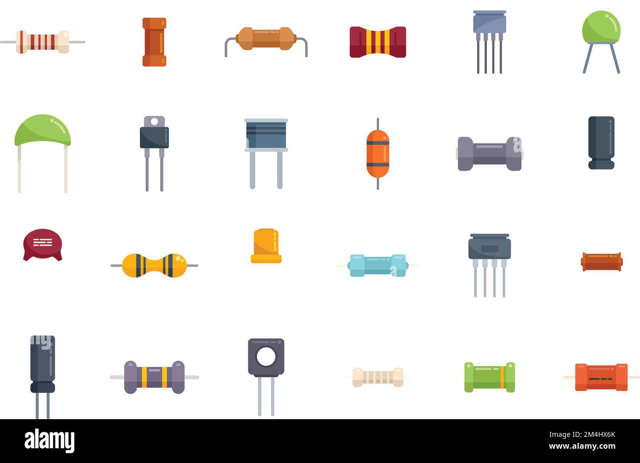 Resistor icons set flat vector. Capacitor chip. Battery board isolated