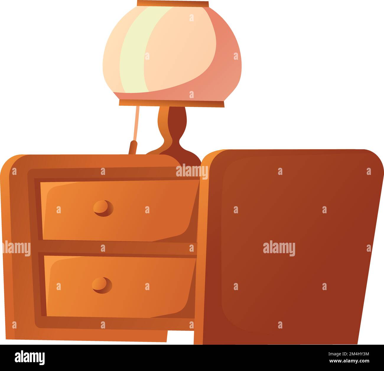 Bedside table with lamp. Cartoon wooden nightstand icon Stock Vector