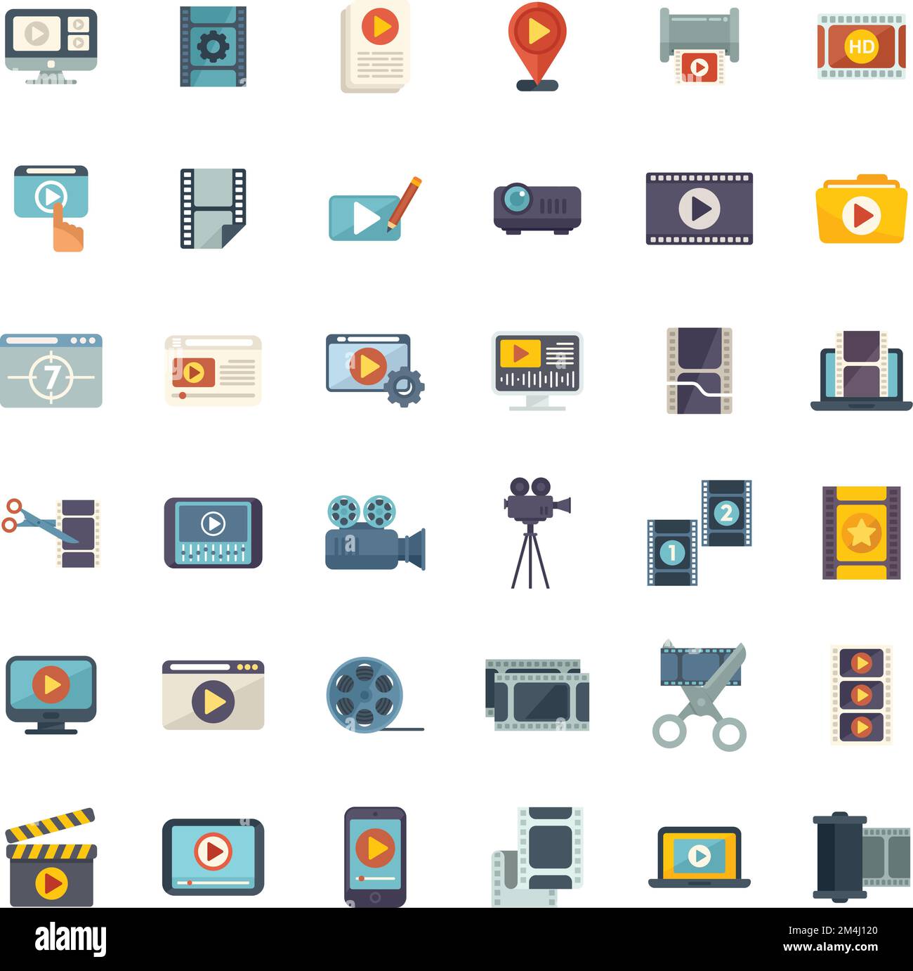 Clip montage icons set flat vector. Studio film. Movie production ...