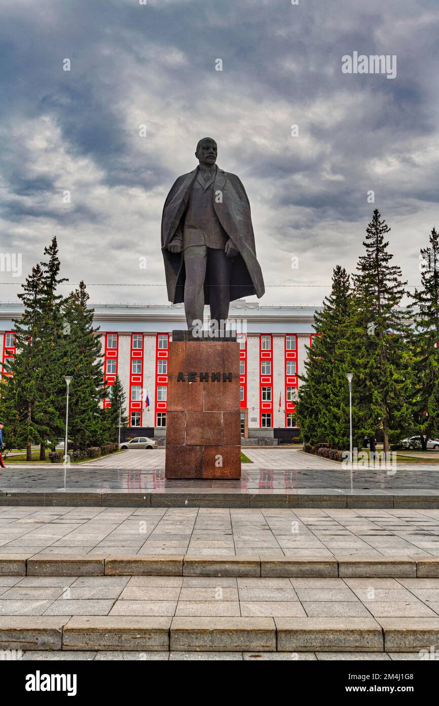 Lenin statue before the town hall of, Barnaul, Altai Krai, Russia Stock Photo