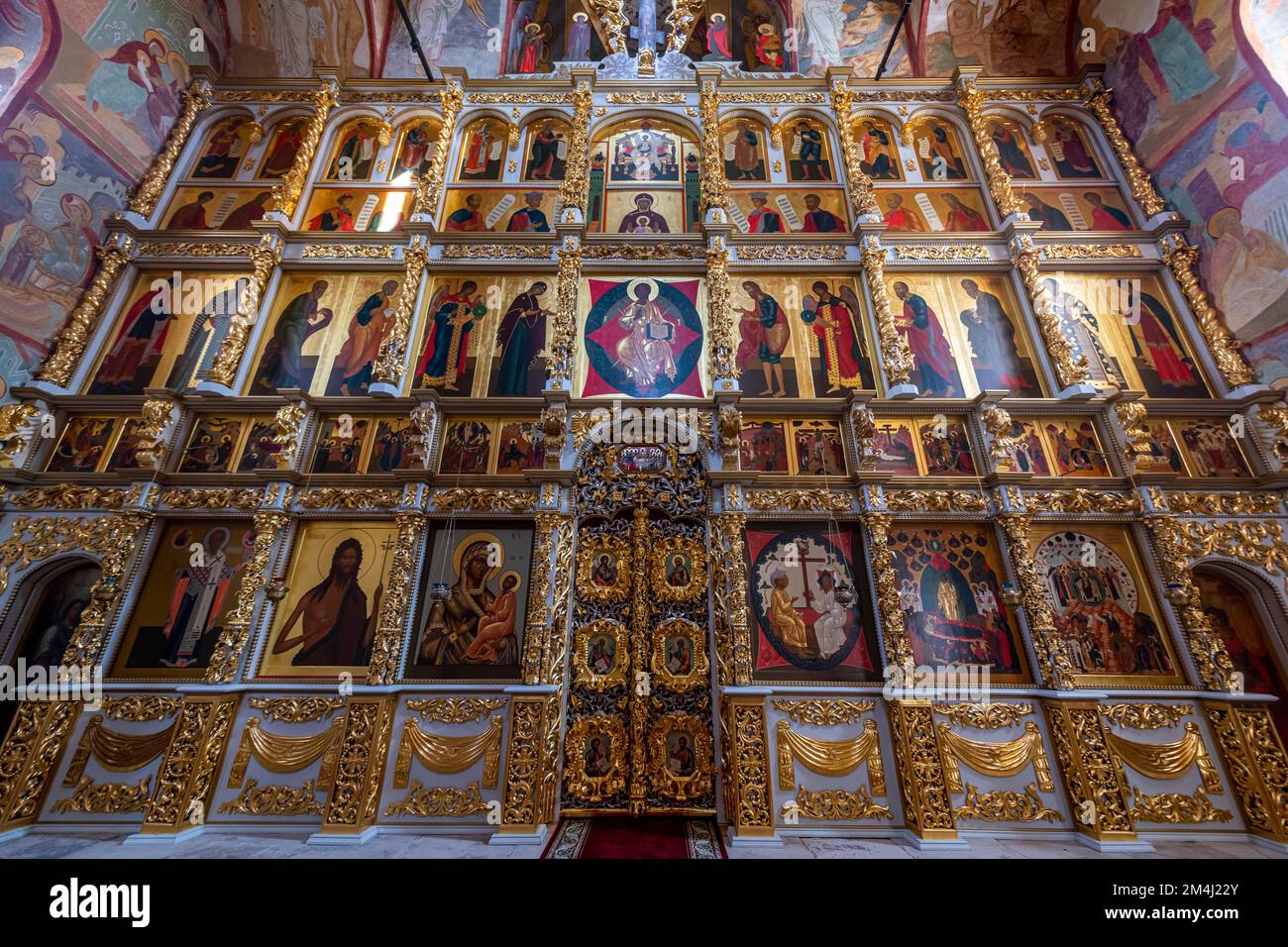 Icons on the wall of the Bogoroditse-Uspenskiy Sviyazhsky Monastery, Unesco site Sviyazhsk, Republic of Tartastan, Russia Stock Photo