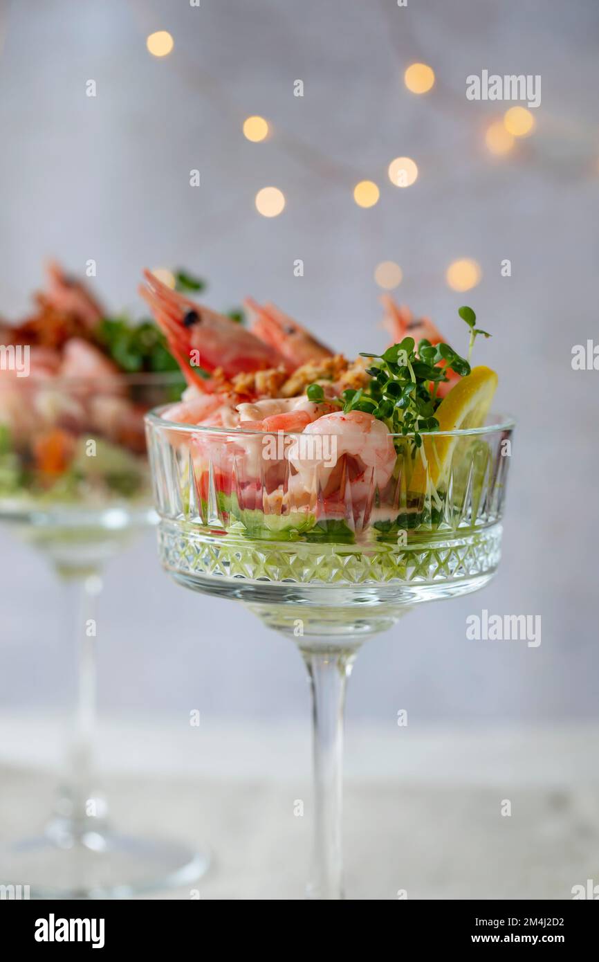 Classic prawn cocktail in the glass Stock Photo