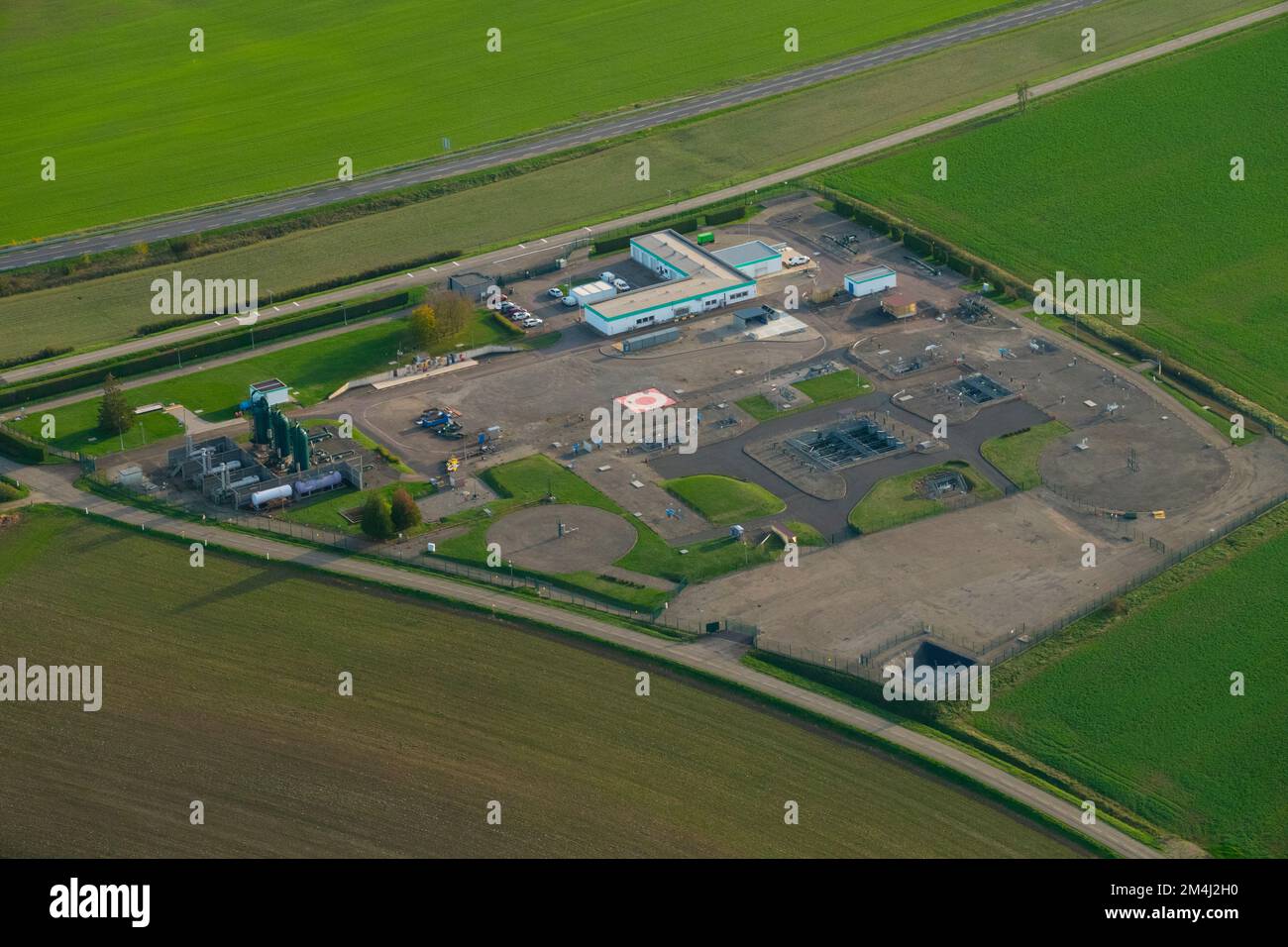 France, Moselle (57), Obergailbach, aerial view of the GRTGaz gas pumping station located near the German border Stock Photo