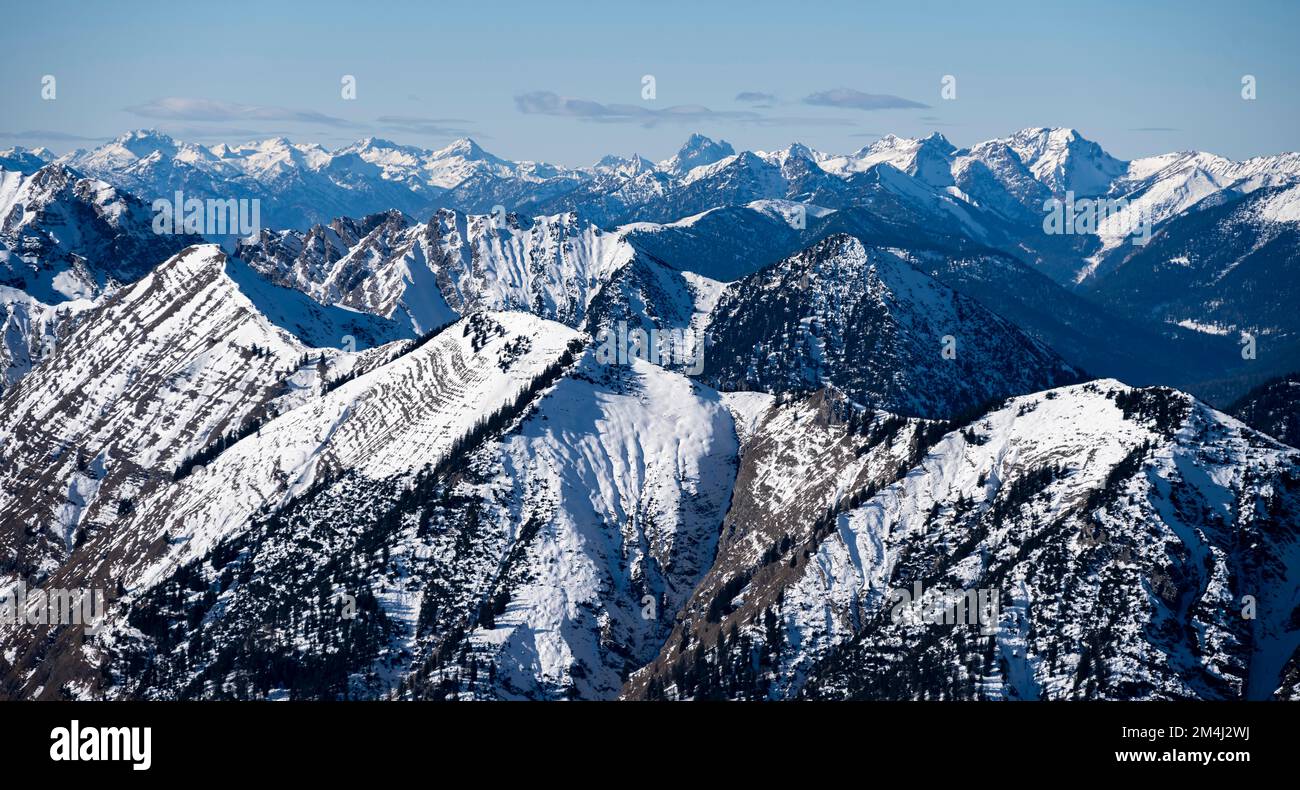 Mountains in winter with snow, Karwendel Mountains, Alps in good weather, Bavaria, Germany Stock Photo