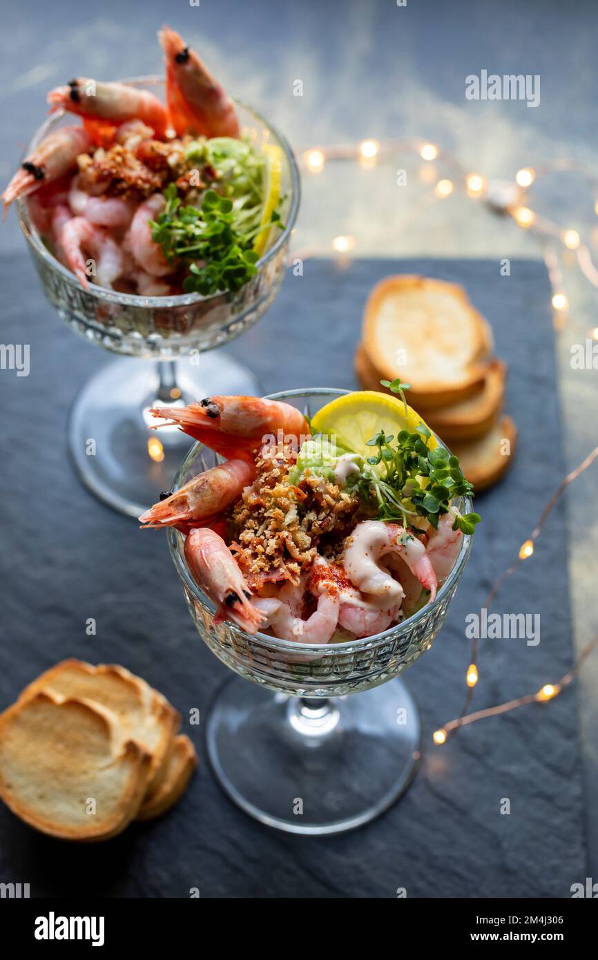 Classic prawn cocktail in the glass Stock Photo