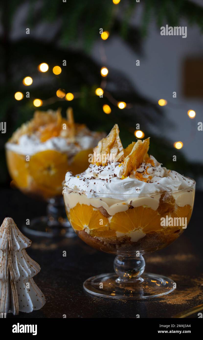 Christmas trifle with orange and cream Stock Photo