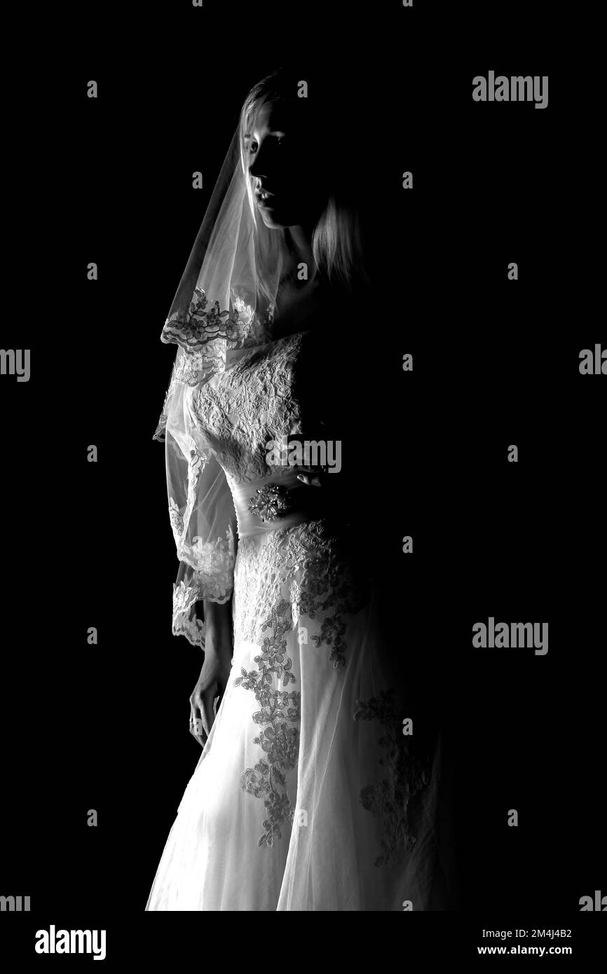 White veiled dress Black and White Stock Photos & Images - Alamy