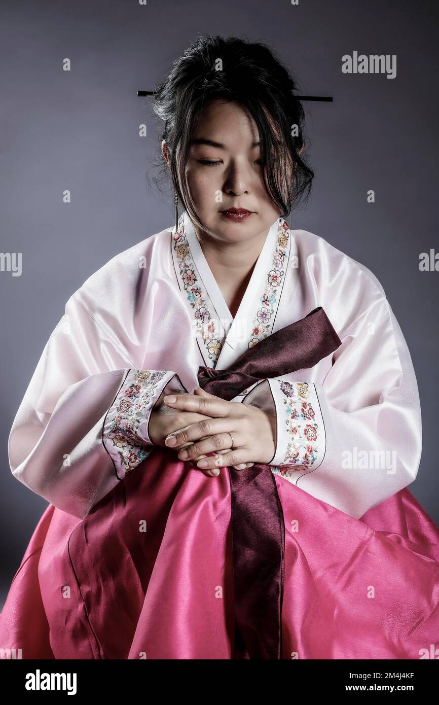 Woman in Korean traditional costume, Korean woman in hanbok, Korea Stock Photo