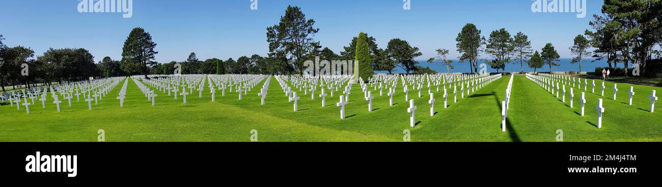 Panoramic photos of the American military cemetery in Colleville-sur-Mer, Omaha Beach, Normandy, France Stock Photo