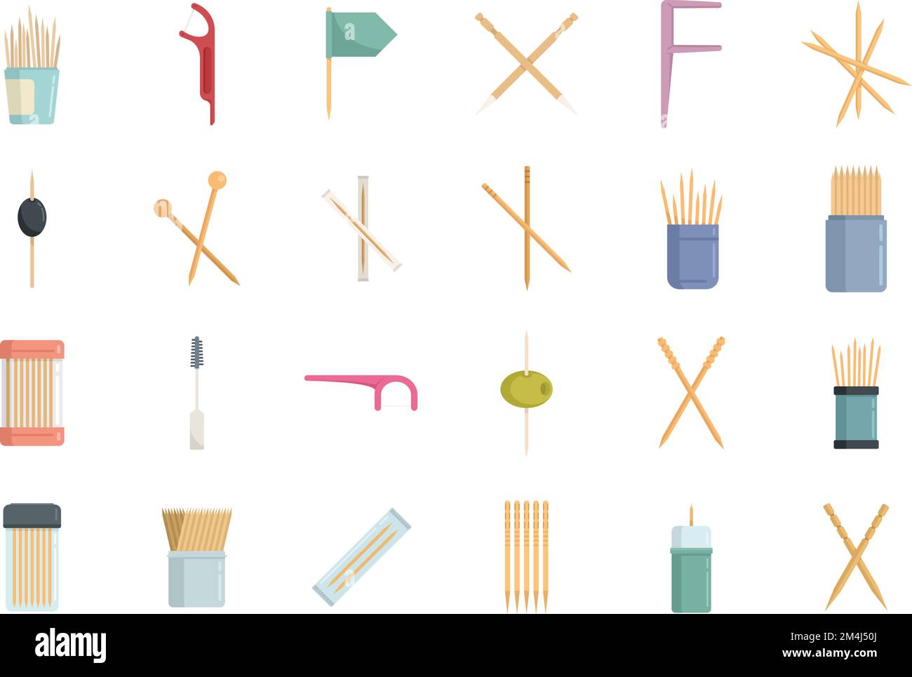 Toothpick icons set flat vector. Clean accessory. Dental toothpick isolated Stock Vector