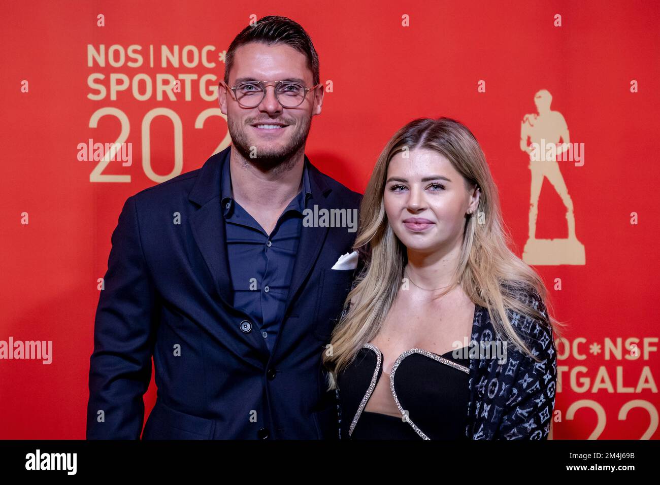 AMSTERDAM - 21/12/2022, Victoria Verstappen (sister of Max Verstappen)  nominated for Sportsman of the Year with partner Tom Heuts on the red  carpet prior to the NOC*NSF Sports Gala in AFAS live.