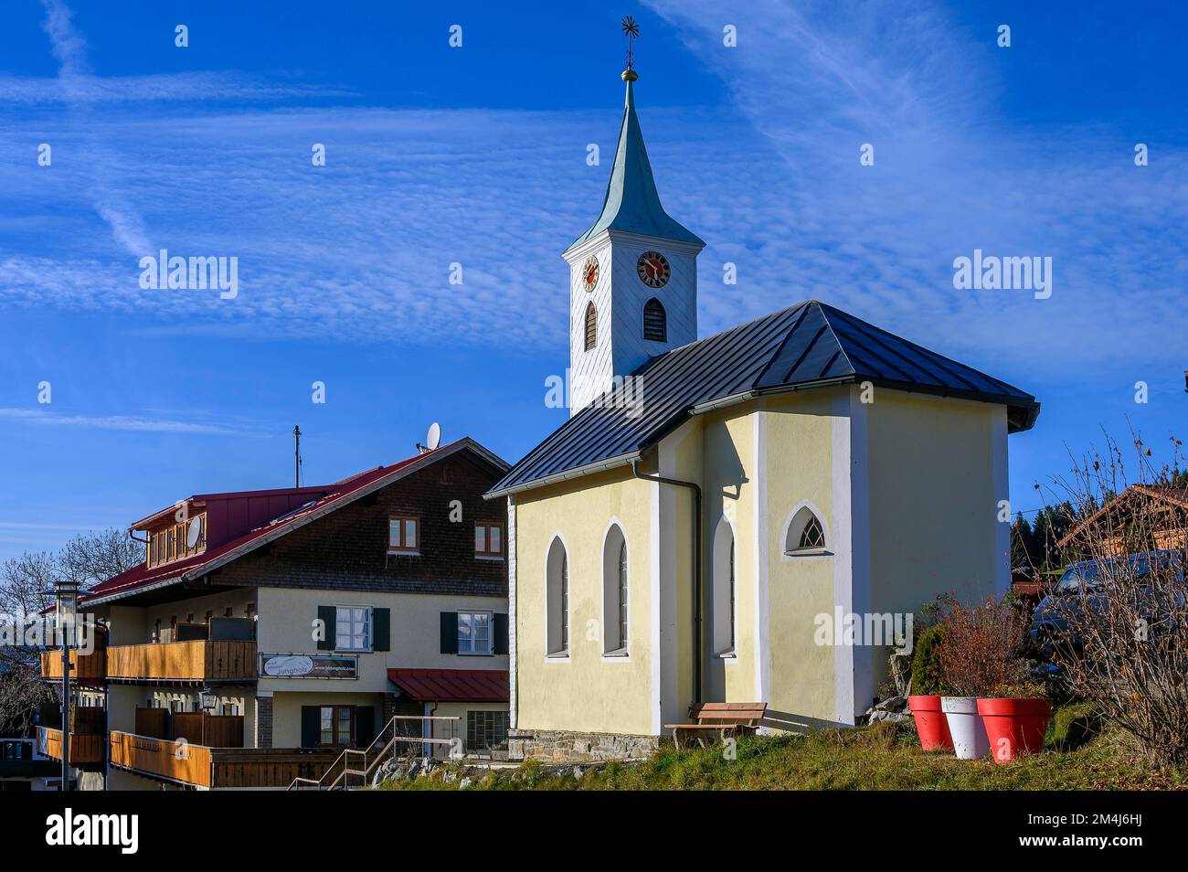 Chapel of St. Peter and Paul from 1902, Jungholz-Langenschwand, Tyrol, Austria Stock Photo