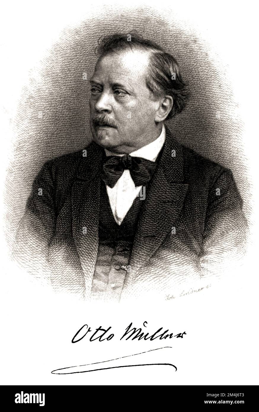 1873 ca, GERMANY : The german writer and novellist OTTO MUELLER ( Müller, 1816 - 1894 ) . Portrait by engraver JOHANN LINDER . - HISTORY - FOTO STORICHE - PORTRAIT - RITRATTO - SCRITTORE - LETTERATURA - LITERATURE - letterato - ritratto - portrait - '800 - 800's - OTTOCENTO - tie bow - papillon - fiocco - cravatta - gilet - baffi - moustache - ILLUSTRAZIONE - ILLUSTRATION - ENGRAVING - INCISIONE - AUTOGRAFO - FIRMA - SIGNATURE - AUTOGRAPH ---  Archivio GBB Stock Photo