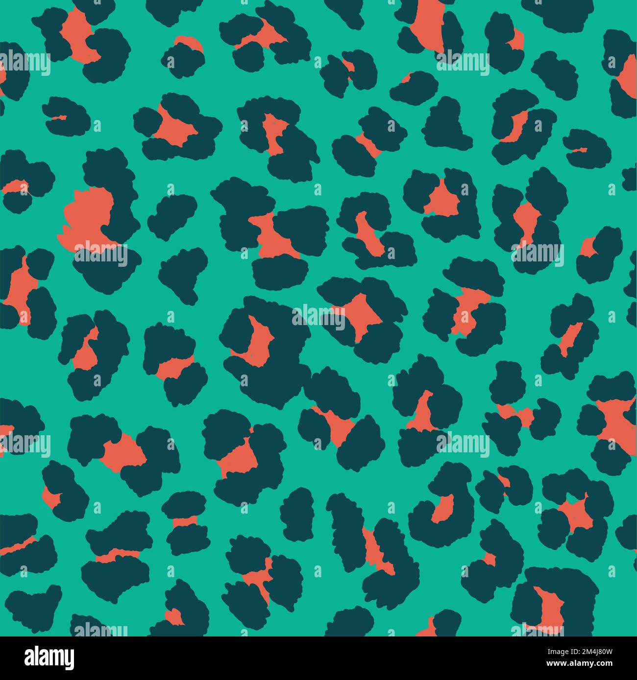 Seamless leopard pattern print in teal green, dark jade and rose red ...