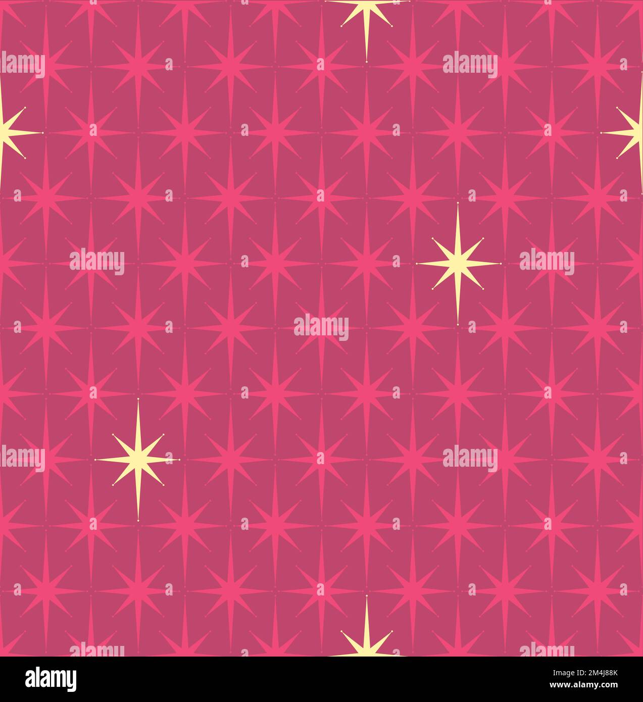 Mid-century modern wrapping paper with starburst pattern in red and