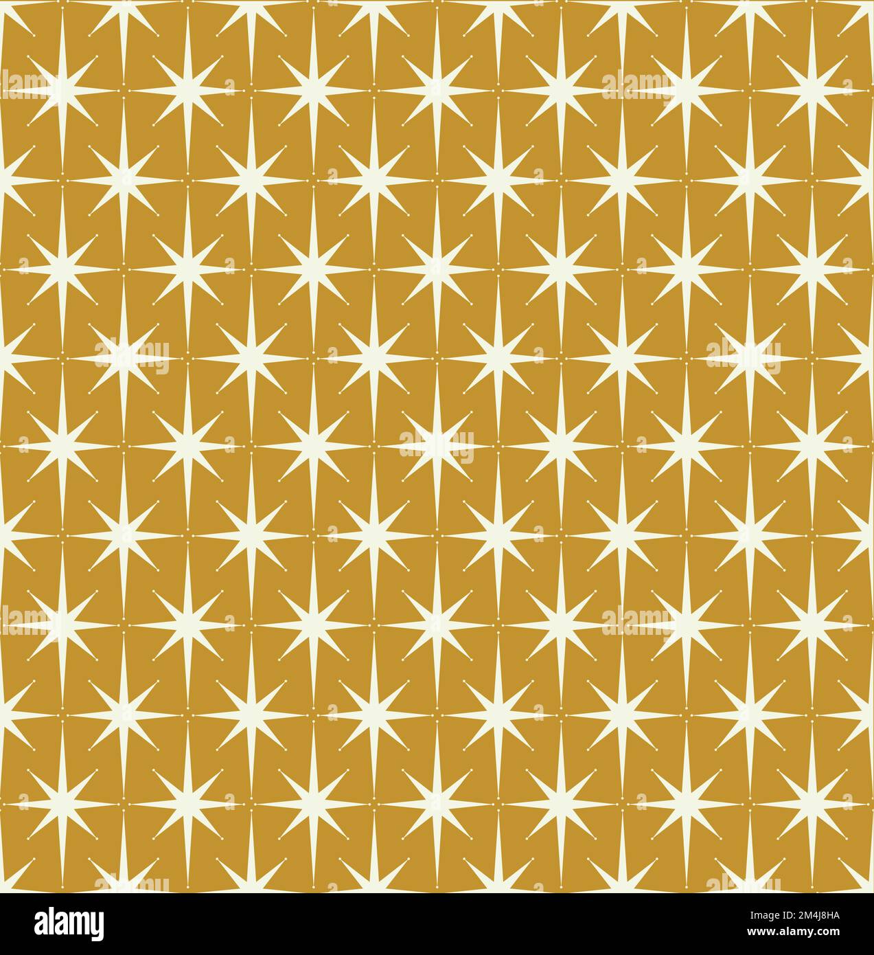 Mid-century modern wrapping paper in starburst pattern on gold background. Inspired by Atomic era. Repeatable and seamless Stock Vector