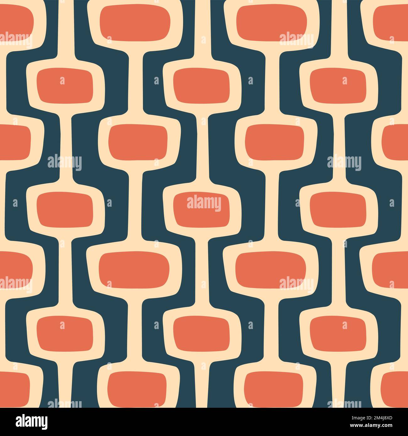 Mid-century modern atomic age background in blue, orange and cream. Ideal for wallpaper and fabric design. Stock Vector
