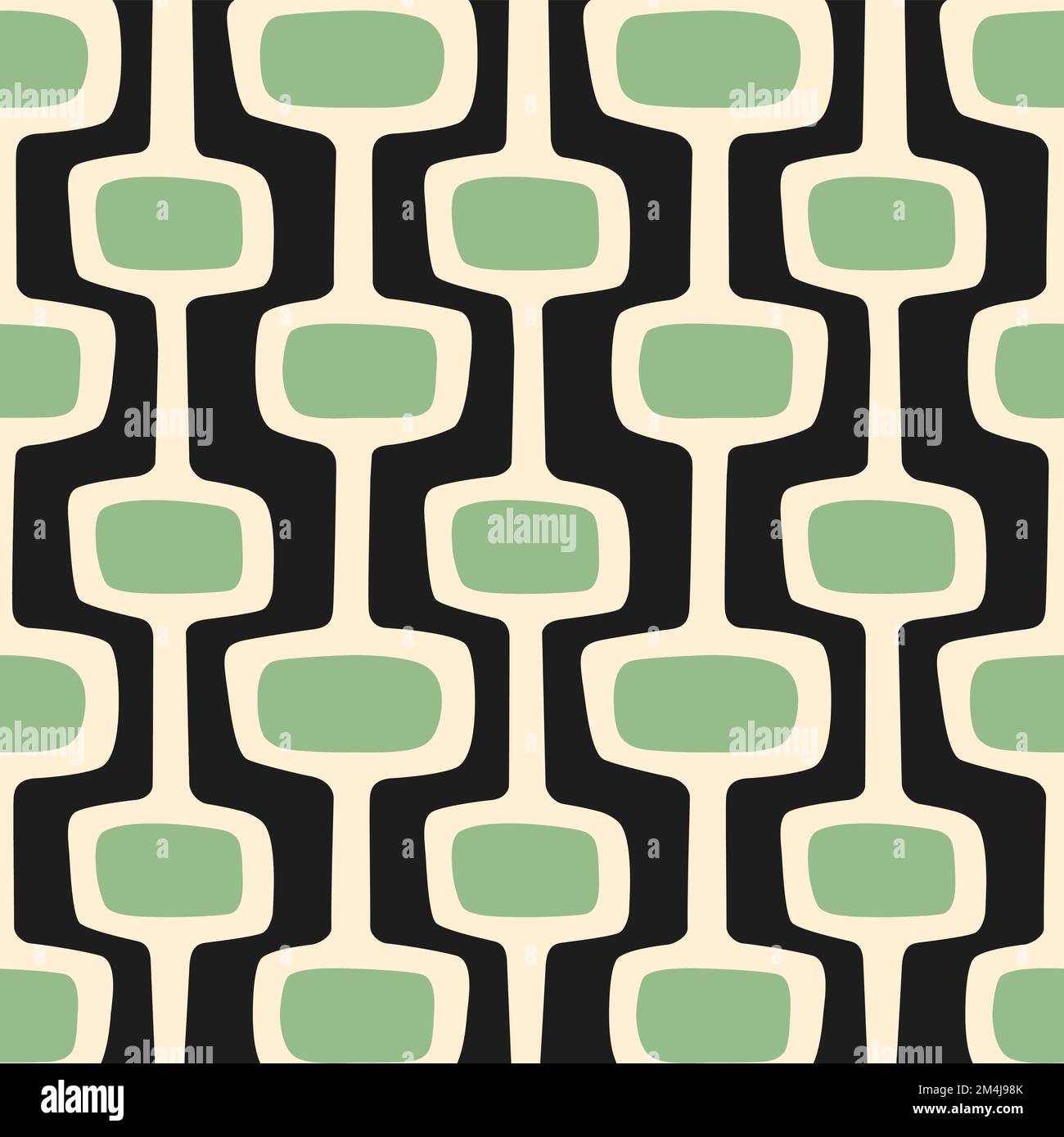 Mid-century modern atomic age background in black, cream and green. Ideal for wallpaper and fabric design. Stock Vector