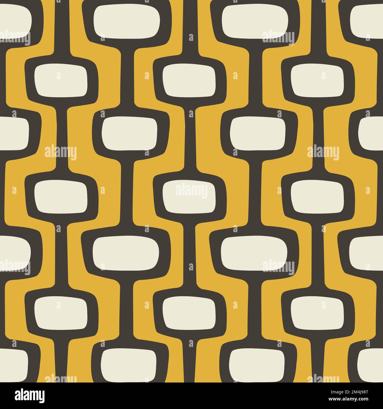 Mid-century modern atomic age background in mustard gold, cream dark brown. Ideal for wallpaper and fabric design. Stock Vector