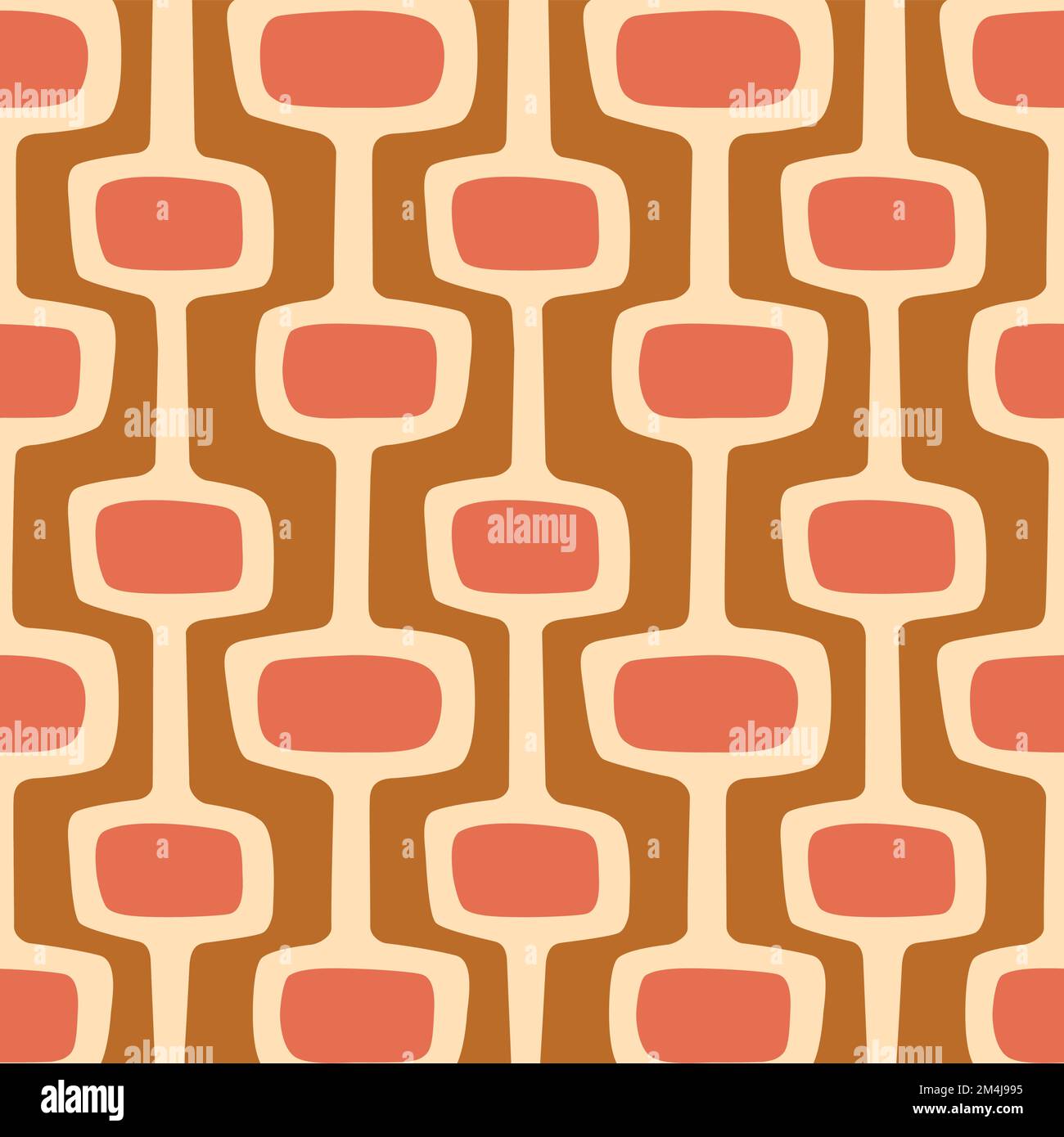 Mid-century modern atomic age background in Orange, cream, and mustard gold. Ideal for wallpaper and fabric design. Stock Vector